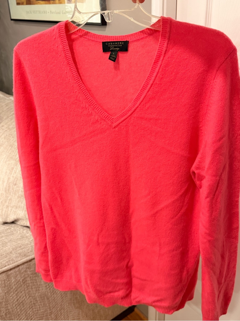 Charter Club Luxury 100% Cashmere V-Neck Sweater in Barbie Pink
